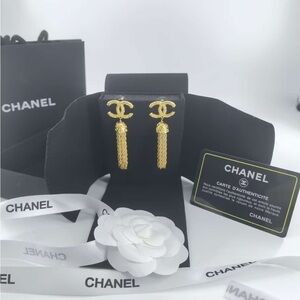 Chanel Gold CC Tassel Drop Earrings